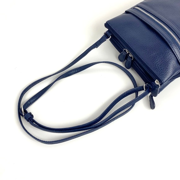 Giani Bernini Leather Shoulder Bag Navy Blue Crossbody Strap Many Pockets Zip Up - Picture 6 of 8